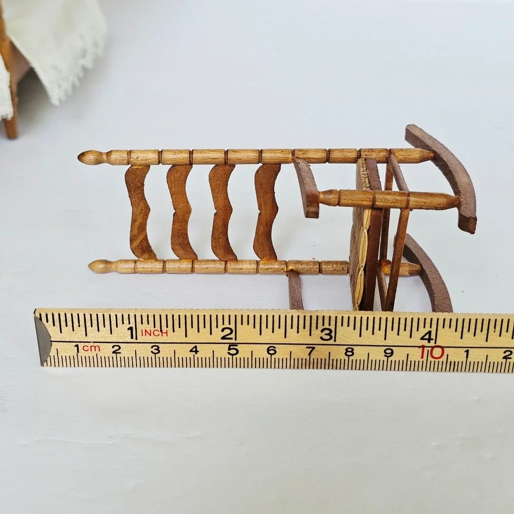 Vtg Wood Dollhouse Furniture Set Canopy Bed Dresser Rocking Chair Shabby Chic